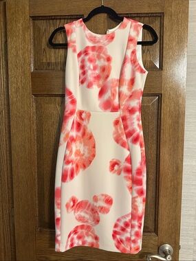 Calvin Klein Cream Midi Dress with Coral-Pink Floral Print